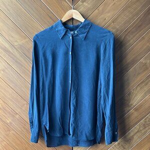 Vintage Mango Selection 100% Silk Navy Button Up Size US 6